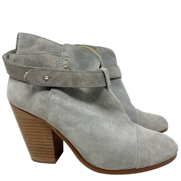 Rag and Bone Harrow Suede Booties gray ankle boots size 7.5 37.5 belted - Picture 12 of 12